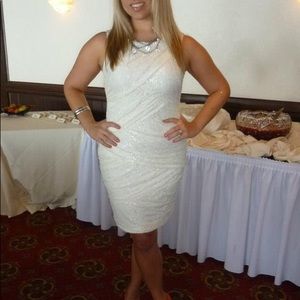 Stunning slightly off white ruched lace dress